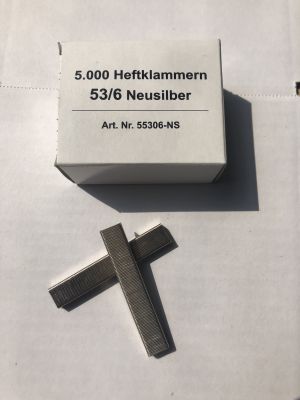 Heftklammern "53/6 ns" rostfrei | Krt. 5000 Stück neusilber, für Wäschereien Heftklammern "53/6 ns" rostfrei | Krt. 5000 Stück neusilber, für Wäschereien